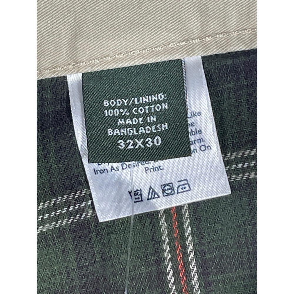 Eddie Bauer Mens Flannel Lined Chino Pants Dark Khaki Plaid Lining 32x30 NEW - Picture 3 of 10